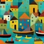 Placeholder: English fish village In the style of Paul Klee