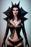 Placeholder: Amy Dumas as evil queen in black leather, leather, busty, cleavage, angry, rage, stern look. character design by cory loftis, fenghua zhong, ryohei hase, ismail inceoglu and ruan jia. unreal engine 5, artistic lighting, highly detailed, photorealistic, fantasy