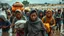 Placeholder: Climate emergency. A crowd of climate refugees carrying their belongings, trudging through a flooded area or a desolate, dry landscape. Faces show exhaustion and despair as they seek refuge from their devastated homes. Beautiful award-winning photograph, shocking, rule of thirds, balanced delightful composition, perfect lighting, superb detail, 16k render