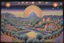 Placeholder: Armenian Knitted Tufting Tapestry misty Matera forest Village on the river Hills Starry Night Spring pastel color Dreams, by Paul Laffoley oil painting