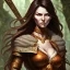 Placeholder: dungeons and dragons, female human, druid, brown hair, brown eyes, full body, realistic face, short hair, facial scarring, hair tied back, large nose