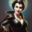 Placeholder: painting of evil queen in black leather, angry, strong, volouptous, busty, cleavage, emperious, mature, highly detailed, digital painting, artstation, concept art, smooth, sharp focus, illustration, art by gaston bussiere and alphonse mucha