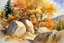 Placeholder: Sunny day, autumn trees, rocks, fantasy, mountains, epic, john singer sargent watercolor paintings