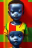 Placeholder: baby robot portrait in Kente, rusted clocks eyes, cinematic, scaffolding, ghana flag, african pattern symbols, engraved, 8k quality