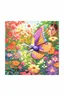 Placeholder: a striking purple butterfly flying by,colorful garden background , child book illustration style, faces must be the same as reference image