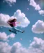 Placeholder: Ultra realistic clouds sky scene, medium shot view, portrait, sweet Childs, free jumping flying, trinkets, monster hair, jelly beans, balls, smile, happy, Wes Anderson style, inflatable color clothing, extreme, wind, clouds sea, 20,000 feet altitude, stratosphere, soft color, highly detailed, unreal engine 5, ray tracing, RTX, lumen lighting, ultra detail, volumetric lighting, 3d, finely drawn, high definition, high resolution.