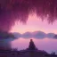 Placeholder: the camera is far away and there's a couple sitting from behind near a lake, t's sunset there're a lot of shades of pink and purple, flashing. the lake is reflexing tiny lights, starlights, magic atmosphere, cinematic atmosphere, 8k, octane render, unreal engine, , by Asaf Hanuka