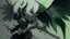 Placeholder: demonio de armadura negra y verda y alas negras con plumas sosteniendo una lanza verde