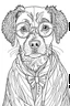 Placeholder: dog with glasses. centered flat minimalistic black and white high contrast line drawing, coloring book style, {prompt}, (white sky, white clouds, white hair, white objects, white clothing, white fur, white skin, white terrain, white scales, white everything:1.1), blank white background