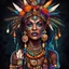 Placeholder: Illustration of a beautiful witch doctor woman with colorful talismans and bone ornaments in hair, dark background