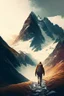 Placeholder: Escape to the mountains, person walking towards mountain