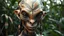 Placeholder: Plano general, hiperrealista, ultra HD, de un alien humanoide mujer, con rasgos mayas, tatuajes tribales, piel cobriza texturizada, cráneo alargado, joyas tribales ojos grandes, almendrados, pupilas redondas y oscuras, nariz pequeña y ancha, fosas nasales pequeñas, labios finos, orejas puntiagudas. fondo de la figura entorno selvático.