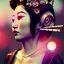 Placeholder: Ultra Realistic photo, medium shot view, geisha women, carnival scene, futuristic steampunk. hair monster, Drunken, Sunglasses, smoking, happy, hot. Cabaret background, highly detailed, concept art, unreal engine 5, ray tracing, RTX, lumen lighting, ultra detail, volumetric lighting, 3d, finely drawn, high definition, high resolution.