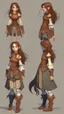 Placeholder: turnaround character of a girl, brown hair, she wears fantasy medieval clothes, she is slim, full body with boots