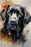 Placeholder: A portrait of black Labrador by Willem Haenraets, watercolor, wet on wet and splattering techniques, centered, perfect composition, abstraction, surrealism