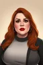 Placeholder: In a realistic, non-anime, cartoon style like: Portrait of 40-year old chubby redhead with thick red lips and smoky eyes who looks like Jewel DeNyle