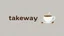 Placeholder: A horizontal design with the text (takeway cofe) In the middle, there is a faded design of a coffee cup and coffee beans with a gray background