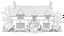 Placeholder: A highly detailed front elevation line drawing of Harry Potter's The Burrow.