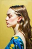 Placeholder: Lily-rose Depp, long hair, profile, ,tired,in the style of matisse, oil painting