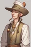 Placeholder: An extremely skinny DnD half elf dressed as a rich merchant