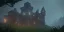 Placeholder: Ruined overgrown small castle in a forest, dynamic lighting, night