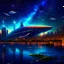 Placeholder: A future city on the back of a heavenly whale swimming in space filled with stars and planets