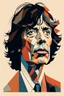 Placeholder: a highly detailed, abstract flat geometric 3/4 profile portrait illustration of Mick Jagger in the minimalist style of Willi Baumeister, Federico Babina and Petros Afshar, sharply detailed and finely lined, in vibrant natural colors