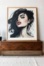 Placeholder: A beautiful young women painted with black abstract painting in side a large modern picture frame