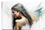 Placeholder: A detailed illustration of a beautiful young female human with growing out of her back. Her skin, hair and face are all made of paint. Her wings are spread. Highly detailed flawless facial features and eyes. Abstract Oil painting splash art. White background, wide angle, abstract design, beautiful, thick flowing paint strokes, dripping paint, fantasy art, modern art, ((soft happy complimentary colors,)) modern aesthetic, focused on the character, 4K resolution.