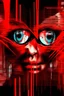 Placeholder: skip skip skip vs art jux tox, arafed abstract red patterns, cyberpunk juxtapositions parallel with arafed probabilities, no outlines, 2D photography, glitch pattern background, eye closed, eye reduced to single line, slight smile, dramatic, dynamic, tilt dynamism, double exposure, negative space, liminal space, tint leaks, glitch fragments, scream vibe, caffeine vibe