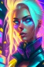 Placeholder: a blonde&ash haired supermodel heterochromia eyes, in a futuristic scifi city, high fashion, Neon lighting, cyberpunk, Highly detailed, Digital painting, Artstation, Sharp focus, art by loish and artgerm and greg ruthkowski and chris ryniak and simon stalenhag.