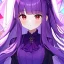 Placeholder: Clear focus, 8k, beautiful lighting, vibrant colors, girl, purple hair, long hair, red eyes, messy hair, purple outfit, loli