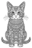 Placeholder: A simple coloring book page drawing with only thick black lines on a white background of a full length body of a kitten mandala of the cat breed PAMPAS CAT in the Pop Art style. No shading. No gray. No shadows. No color. This coloring book page would appeal to children aged sixteen through adults and have clean lines for a design that is easy to color. Style raw. Aspect ratio 9:11