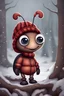 Placeholder: A cute cartoon ant wearing winter clothes and a hat