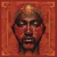 Placeholder: 🔥 PROMPT: A painting of a front-facing man, rendered in a colorful and vividly bold design. The composition features striking patterns in red, gold, and black, set against a deep red background. Floral motifs and folkloric elements are intricately woven into the design, creating a dynamic and visually rich piece. The artwork combines the expressive energy of flower power with folkloric influences, exuding a bold, appropriation art style that is both captivating and culturally vibrant.