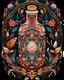 Placeholder: front cover book libro infantil, A majestic Witch Bottle Stained Glass illustration at the mandala's center, surrounded by intricate patterns and floral motifs. front book