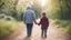 Placeholder: grandfather holding his grandchild's hand, walking on the path with his back turned