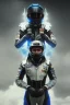 Placeholder: All Black racing suit AnnaSophia Robb, portrait, bright eyes, wearing high tech racing helmet, white smoke, dark, rage, sorrow, high definition, ultra 8 k, volumetric lighting, blue fire, fog