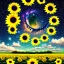 Placeholder: above a field of sunflowers the Milky Way curves in a summer sky digital art