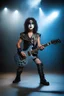 Placeholder: facial portrait - 10-year-old Paul Stanley of the band KISS is posing for his school picture with an electric guitar - Sparkling, Sky blue Background, professional quality studio 8x10 UHD Digital photograph by Scott Kendall - multicolored spotlight, Photorealistic, realistic stock photo, Professional quality Photograph. colored Fog