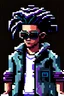 Placeholder: 8 bit black urban punk rocker with augmented reality glasses