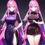 Placeholder: Clear focus, 8k, beautiful lighting, vibrant colors, girl, pink hair, long hair, vibrant purple eyes, black stockings, chinese clothes,