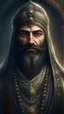 Placeholder: Islamic, Majestic, Beautiful, Giant, Fantasy World, Clear View, Handsome Facial Features with Black Beard, Accurate Details, Robe, Headdress, Background