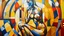 Placeholder: Desnudo inspirado en Composición VIII → Pintura abstracta → Geometría espiritual → Formas puras y relaciones cromáticas dinámicas → Figura reinterpretada mediante planos y círculos → Luz abstracta sin fuente → Amarillos, azules, negros, rojos y blancos → Equilibrio intelectual y vibración visual.