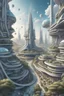 Placeholder: a highly detailed pencil digital drawing of beautiful organic futuristic city in harmony with nature, full screen, fine details and contours, intricate, small minutiae, tiny features, particulars, sharp photo lens, acute outlines, digitally enhanced, least ambient occlusion, wide angle camera, volumetric lighting, volumetric clouds, uhd, 8k, vitality colors, for book cover, enscape render,