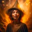 Placeholder: painting, portrait of brown hippie pixie hovering in the underground grove sparkling light confetti, in the style of dali, 8k, down-light, soft light, depth of field, photo realism, trending on art station, high detail, smoke and fog