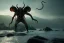 Placeholder: Cthulhu rising from water, dark, ocean, mist, mountains in background, massive, green