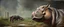 Placeholder: airbrush and pen outline, close up on hippo badger monkey farm , pinhole cam, airbrush 3d rendering, in the style of Titian and Rembrandt , torn edges on border