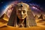 Placeholder: stunning sphinx statue with alien-cate face made of sand in the desert, fantasy, deep colors, high detalied, sharp focus, stars on the sky, surrealistic, sci-fi mood