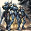 Placeholder: [illustration by masamune shirow] In a post-apocalyptic sci-fi realm, a team of three bioroids navigates the desolation. One is armed with automated weapons, another wield blades, clubs, or missiles. As they traverse the ruined city, dust and rust clinging to every surface, the tension in the air is palpable. The remnants of a once-thriving civilization lay scattered in rubble and decay, a stark contrast to the gleaming mechanical bodies of the bioroids moving with purpose through the wreckage.